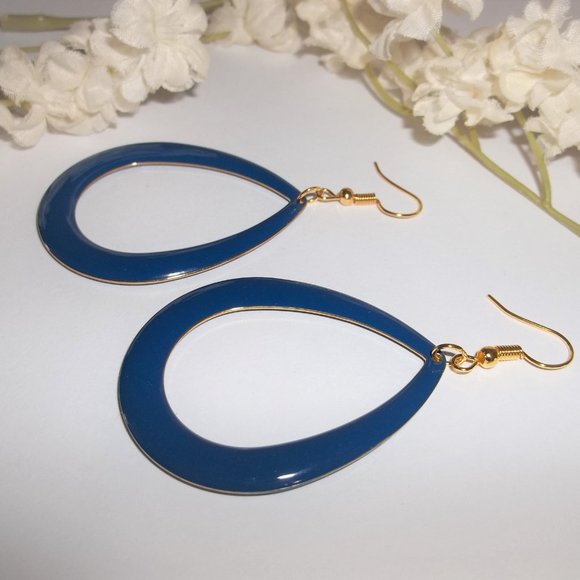 Big Gold & Blue Hoop Earrings Statement Big 6626 - Picture 4 of 8